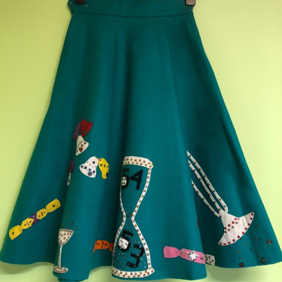 Vintage NEW YEAR CIRCLE SKIRT from the 50's, wool felt. Size XS. Rockabilly!!! - Picture 11 of 14